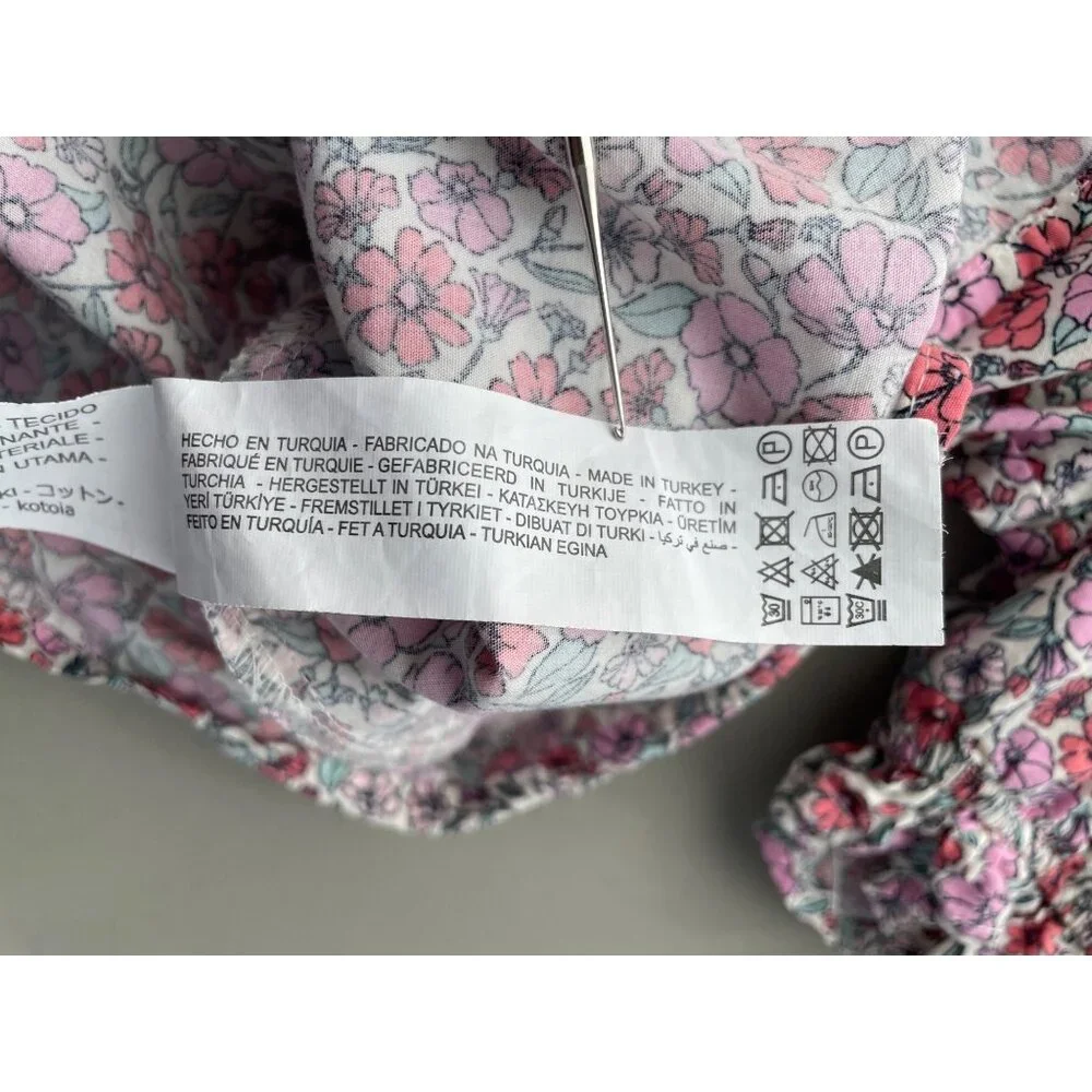 Zara Blouse Size Small Floral Smocked Ruffled High Neck Short Sleeves Bohemian